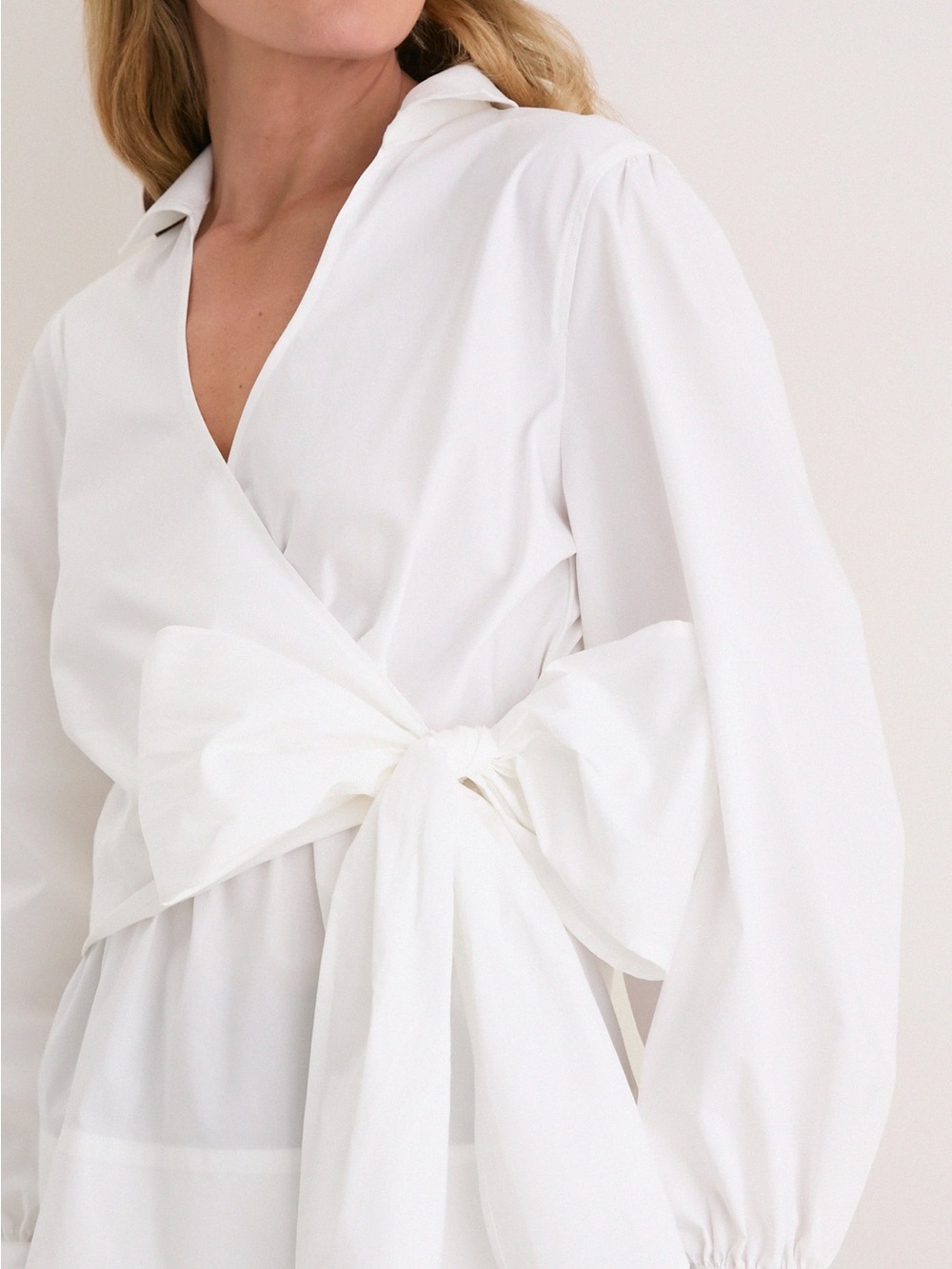 Tuckernuck White Wrap Tie Blouse with Puff Sleeves